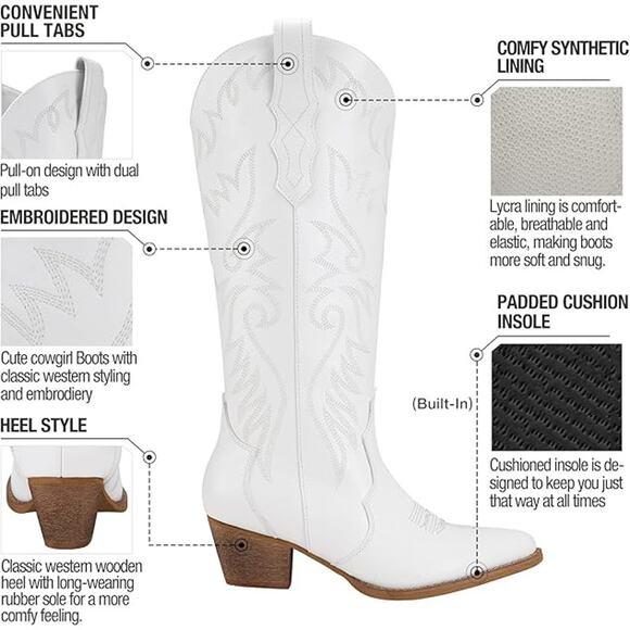 Rollda Cowboy Boots for Women Cowgirl Boots Embroidered Knee-High Western - Picture 2 of 6